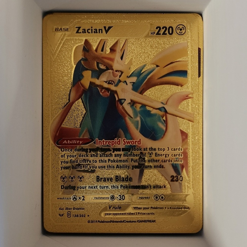 Pokemon Gold Zacian V 138/202 Metal Foil Custom Card TCG Collectible Rare Card